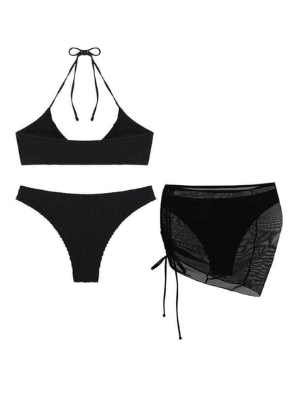 Sexy dreiteiliger Badeanzug-Bikini mit Neckholder in Unifarbe